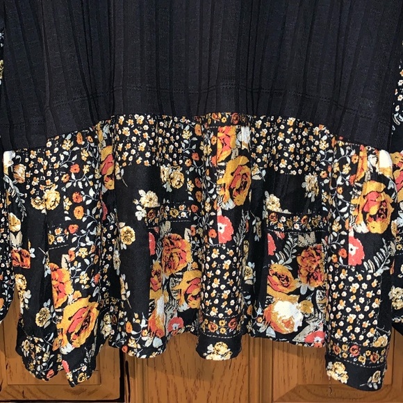 Maurices Black Ribbed Knit & Floral Patchwork Layered Scoop Neck Blouse - Picture 14 of 16